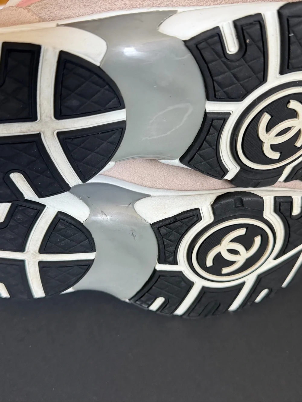CHANEL Pink, Cream & Black Mixed-Material Sneakers